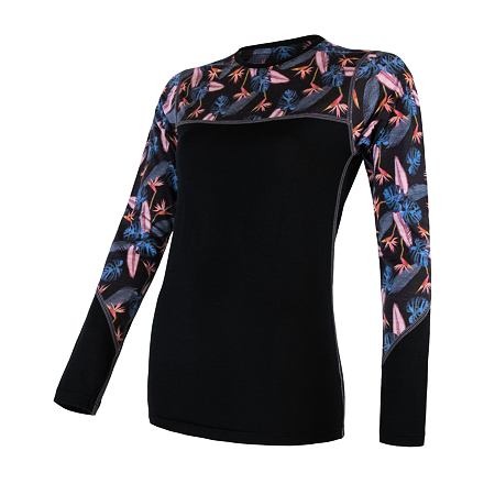 SENSOR MERINO IMPRESS dámské triko dl.rukáv černá/floral Velikost: XL