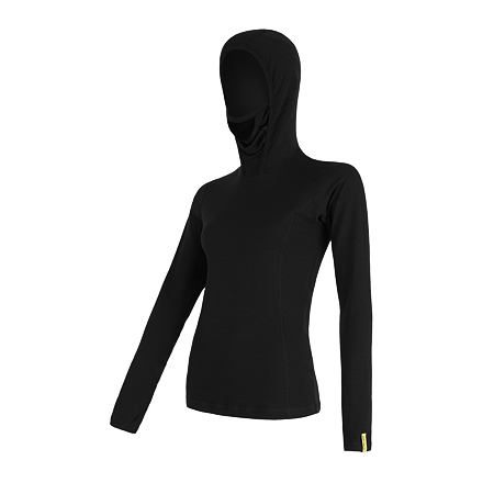 SENSOR MERINO DF dámské triko dl.rukáv s kapucí černá Velikost: XL